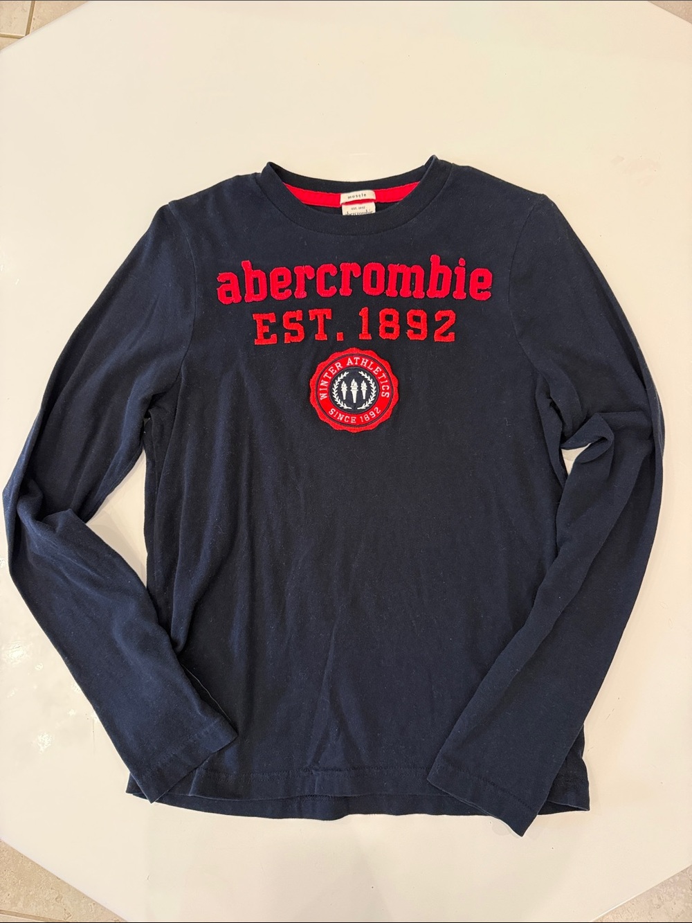 abercrombie kids Navy Long Sleeve Tee with Red Logo - Picture 3 of 13